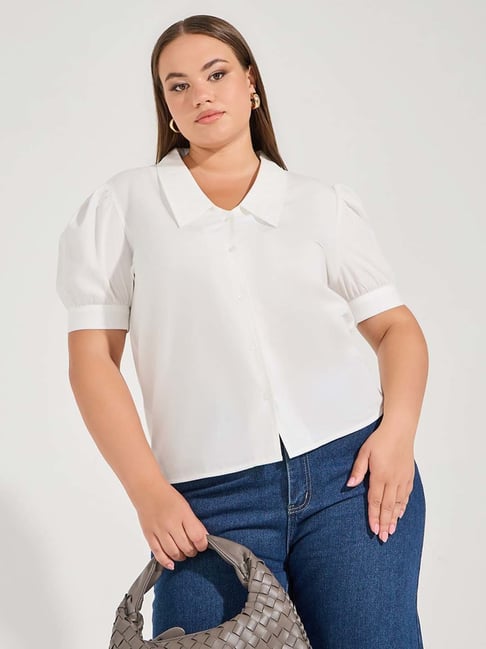 Styli Plus Size White Cotton Regular Fit Shirt-picture-19