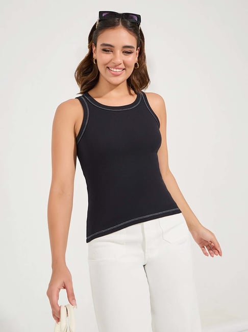 Styli Black Cotton Slim Fit Tank Top-picture-47