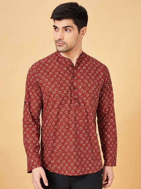 Indus Route By Pantaloons Red Regular Fit Printed Short Kurta