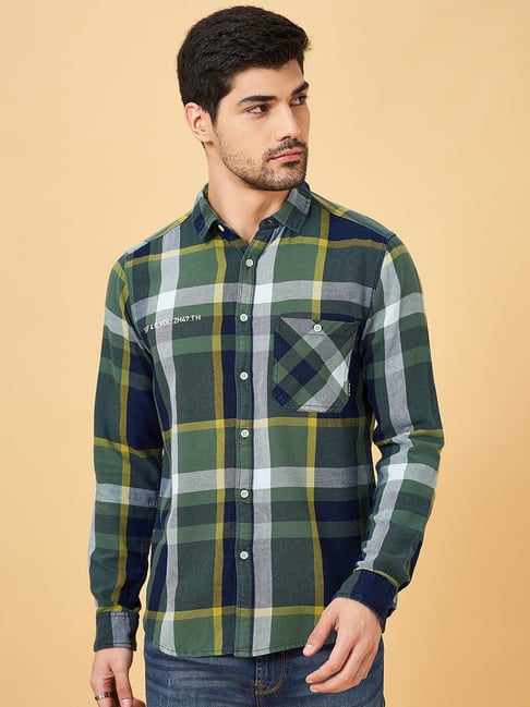 Sf Jeans By Pantaloons Green Slim Fit Checks Shirt