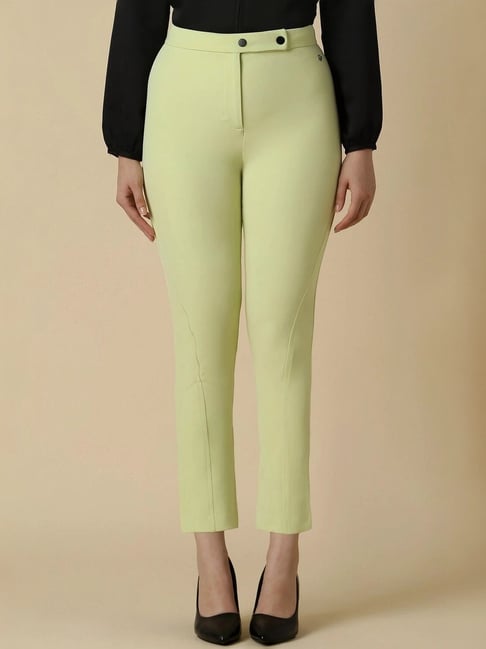 Allen Solly Green Mid Rise Formal Trousers