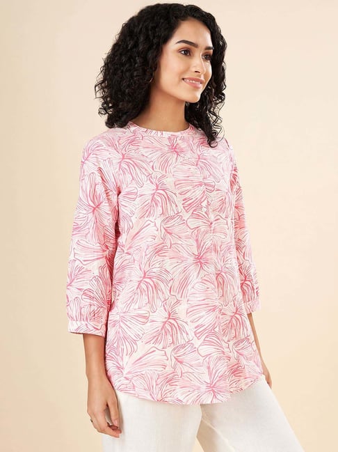 Akkriti by Pantaloons Pink Cotton Printed A Line Short Kurti