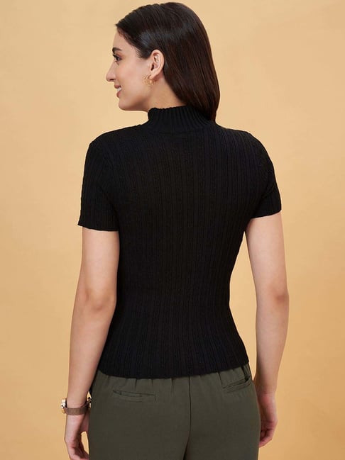 Annabelle by Pantaloons Black Self Pattern Top