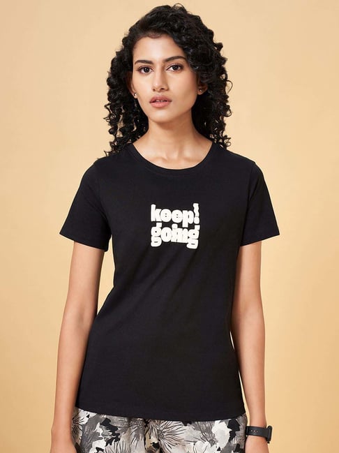 Ajile by Pantaloons Jet Black Cotton Printed T-Shirt-picture-181