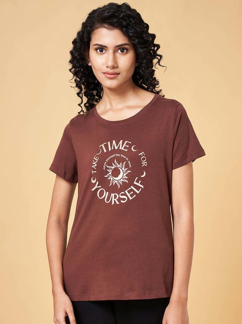 Ajile by Pantaloons Brown Cotton Printed T-Shirt-picture-148
