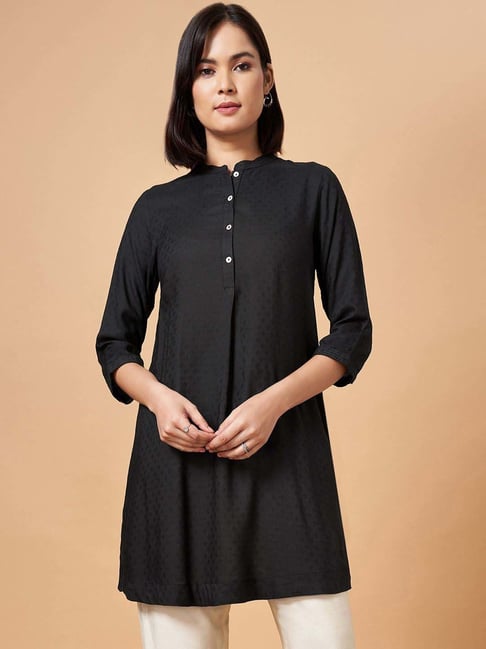 Marigold Lane Black Woven Pattern A Line Short Kurti-picture-15