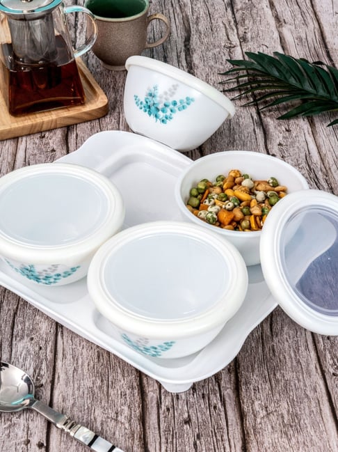 Cello White Opalware Tiffany Dry Fruit Storage Bowl - Set of 9