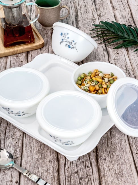 Cello White Opalware Tiffany Dry Fruit Storage Bowl - Set of 9