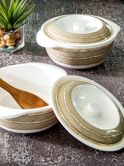 Servewell Beige Melamine Casserole with Lid - Set of 2