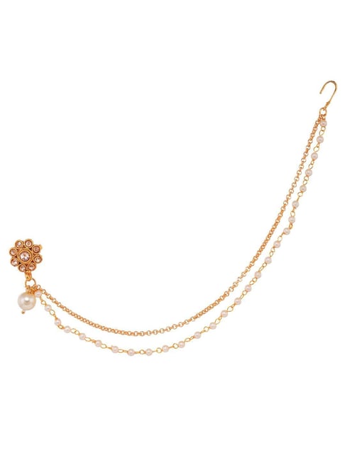 Saraf Rs Jewellery Gold Plated White Stone Studded & Pearl  Nose Ring Nath