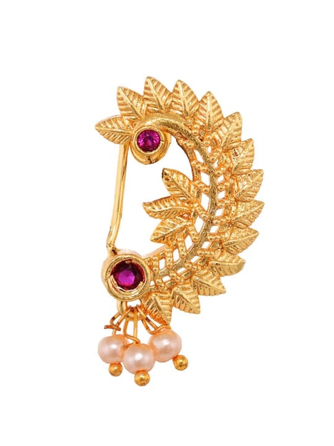 Saraf Rs Jewellery Gold Toned Red Stone Studded Marathi  Nath Nosepin