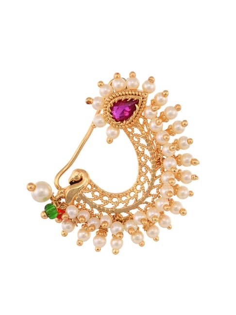 Saraf Rs Jewellery Gold Plated White Pearl Beaded Peshwai Moti  Nath