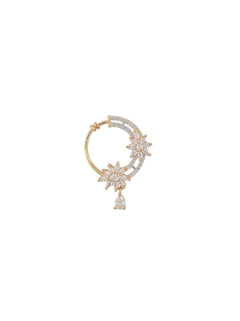 Saraf Rs Jewellery Gold Plated Ad Studded Floral Pressing Nose Ring Nath