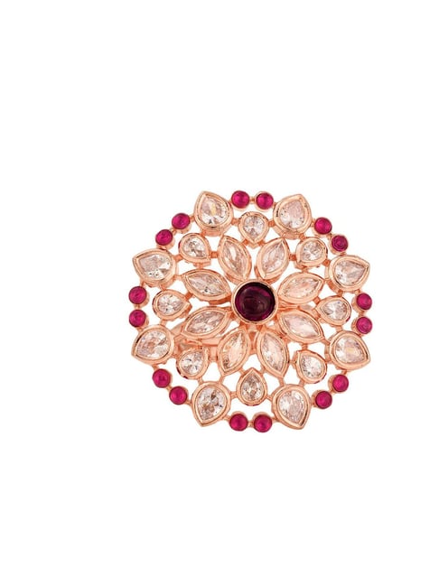 Saraf RS Jewellery Rose Gold Plated Pink Ruby AD Studded Floral Adjustable Cocktail Finger Rings-picture-27