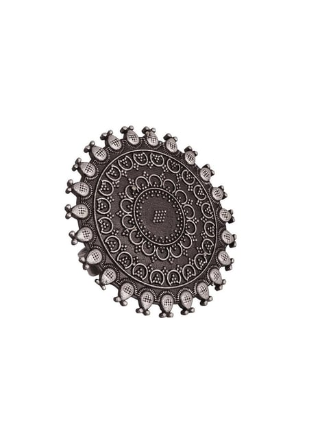 Saraf RS Jewellery Oxidised Silver Plated filigree Finger Ring
