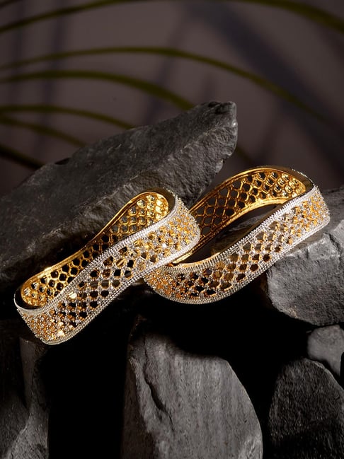 Design Oro Cnc Bangles OZ 22k Gold Plated With Rhodium Facet Cut