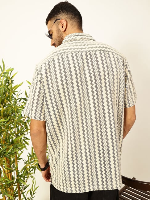 Thomas Scott Beige Crochet Regular Fit Strips casualshirts