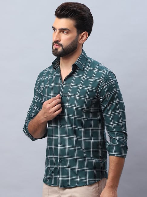 Indian Needle Green Regular Fit Checks Shirt-picture-21