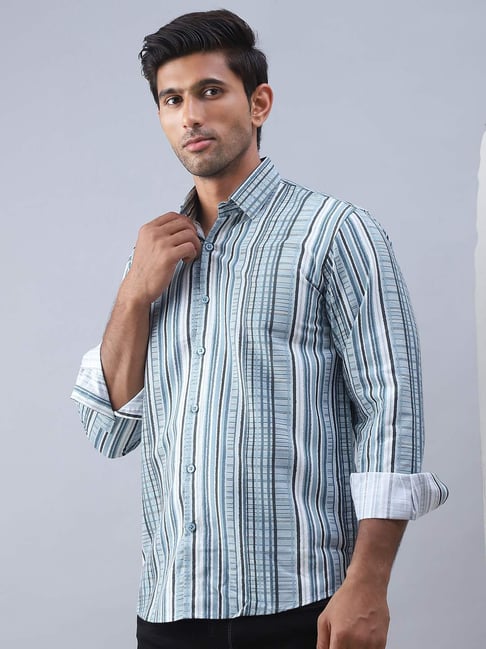 Indian Needle Blue Regular Fit Striped Shirt-picture-44