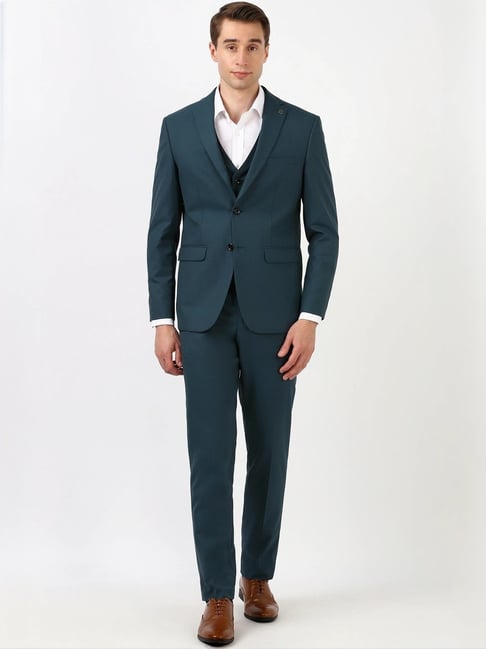 Peter England Green Slim Fit Three Piece Suit