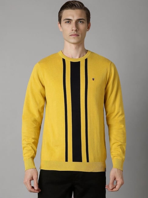 Yellow Printed Sweater Mens Louis Philippe Yellow Cotton Regular