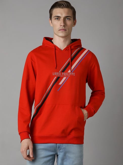 Louis Philippe Red Cotton Regular Fit Printed Hooded Sweatshirt-picture-39