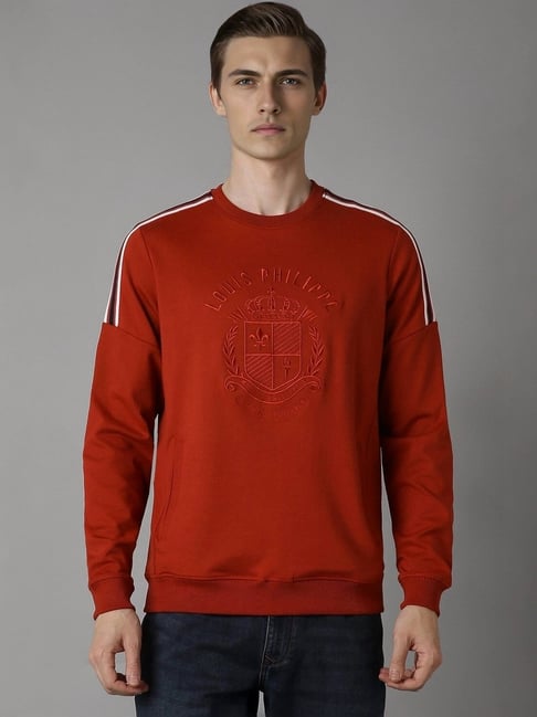 Louis Philippe Red Cotton Regular Fit Embroidered Sweatshirt-picture-40