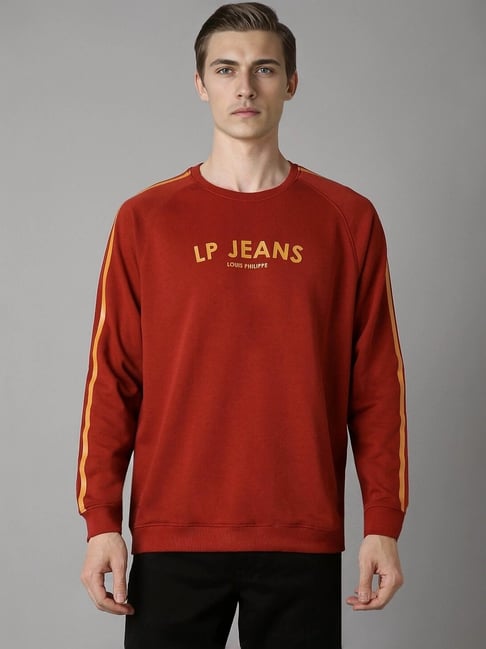 Louis Philippe Red Cotton Regular Fit Printed Sweatshirt-picture-10