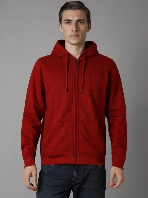 Louis Philippe Red Cotton Regular Fit Printed Hooded Sweatshirt-picture-26