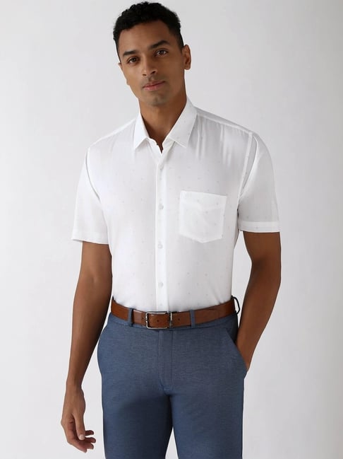 Peter England White Cotton Regular Fit Printed Shirt-picture-19