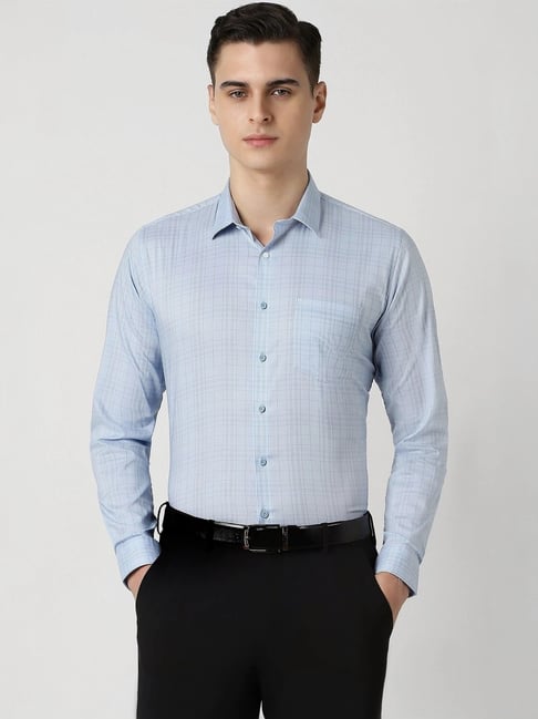 Van Heusen Blue Slim Fit Checks Shirt-picture-10