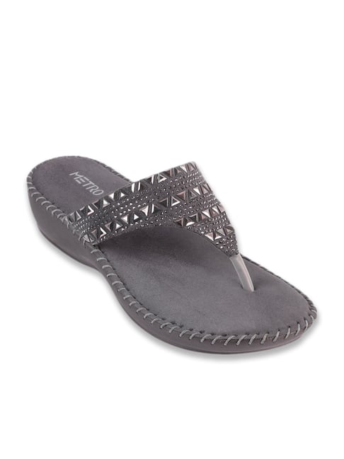 Metro Women's Gun Metal Thong Wedges-picture-22