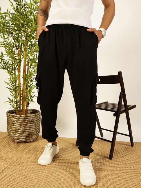 Thomas Scott Jet Black Cotton Relaxed Fit Solid Trackpants-picture-24