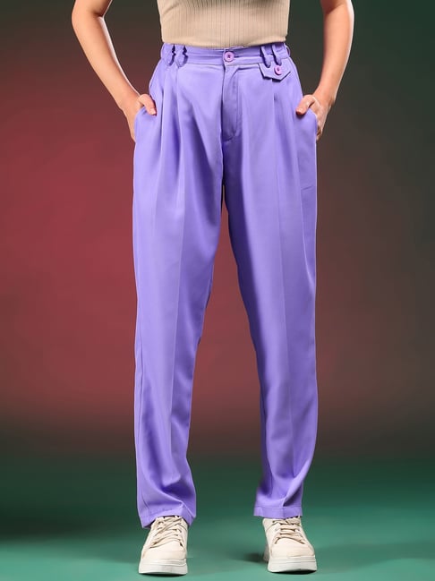 Kotty Purple Straight Fit High Rise Trousers-picture-48