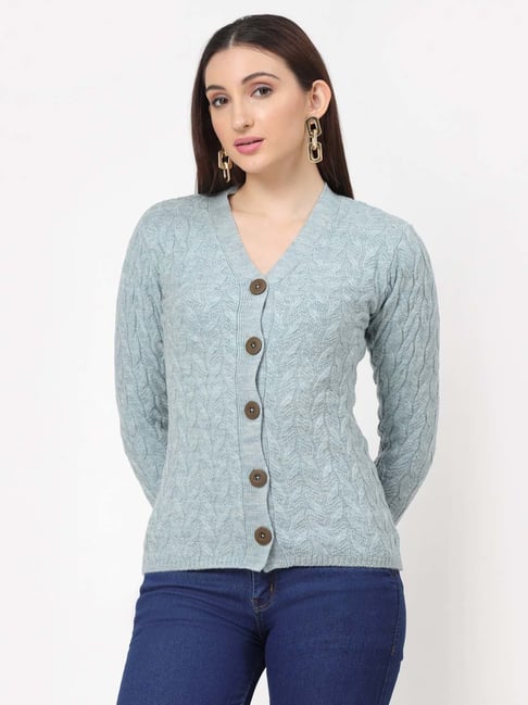 Kalt Light Blue Self Design Cardigan