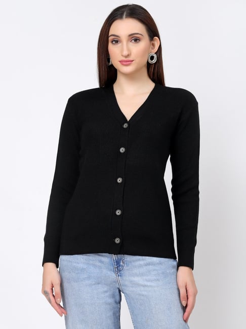 Kalt Black Self Design Cardigan