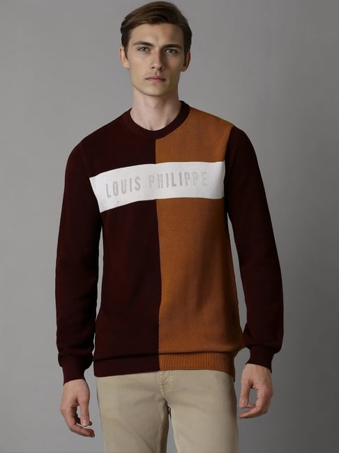 Buy Louis Philippe Multicolored Cotton Regular Fit Printed Sweater