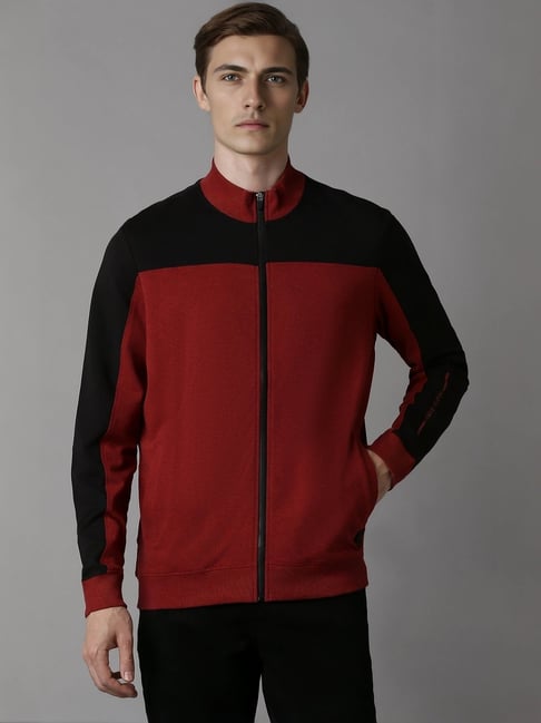 Louis Philippe Red Cotton Regular Fit Colour Block Sweatshirt-picture-37