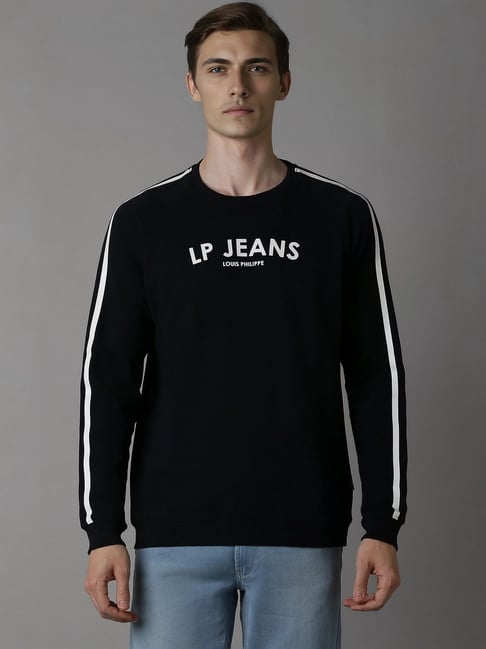 Louis Philippe Black Cotton Regular Fit Printed Sweatshirt-picture-18