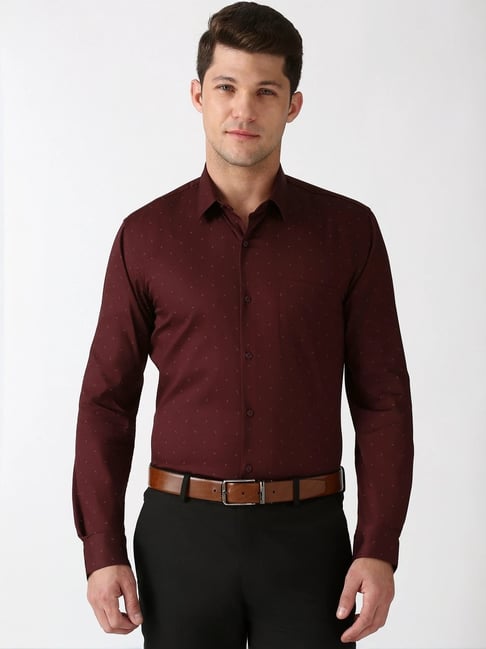 Peter England Maroon Cotton Slim Fit Printed Shirt-picture-16
