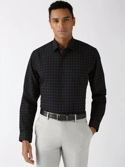 Peter England Black Slim Fit Checks Shirt-picture-34