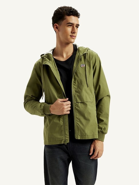Buy Levi's Olive Cotton Regular Fit Hooded Jacket for Mens