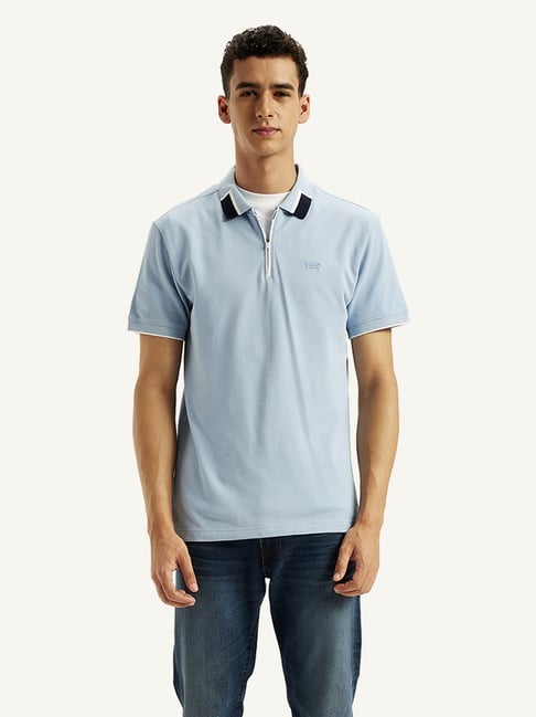 Levi's Light Blue Cotton Slim Fit Polo T-Shirt