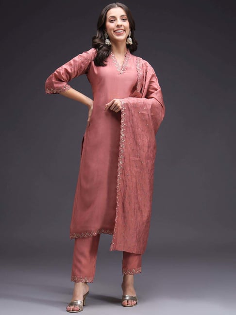 Heeposh Red Embroidered Kurta Pant Set With Dupatta