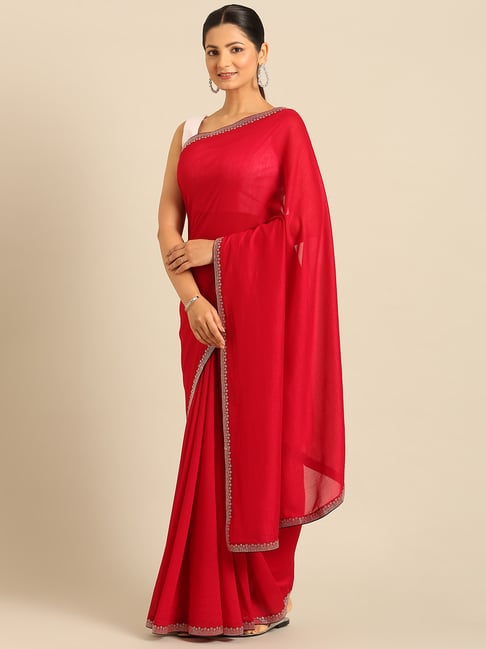 Mohey Red Embellished Saree With Blouse-picture-44