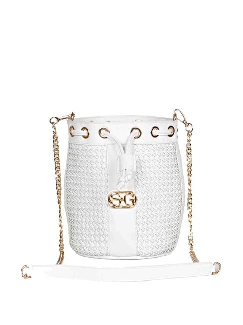 Saint G White Textured Medium Bucket Bag-picture-16