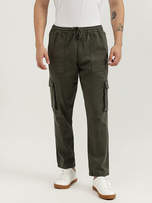 United Colors of Benetton Green Cotton Tencel Blend Relaxed Cargos