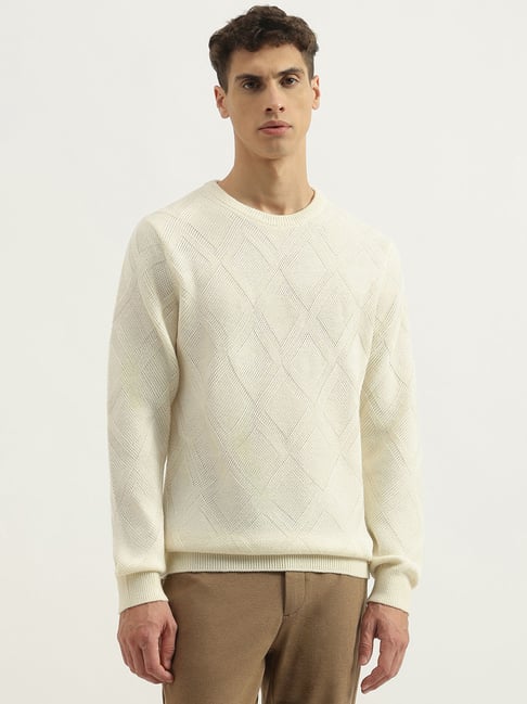 United Colors of Benetton Off White Pure Acrylic Regular Textured Sweater