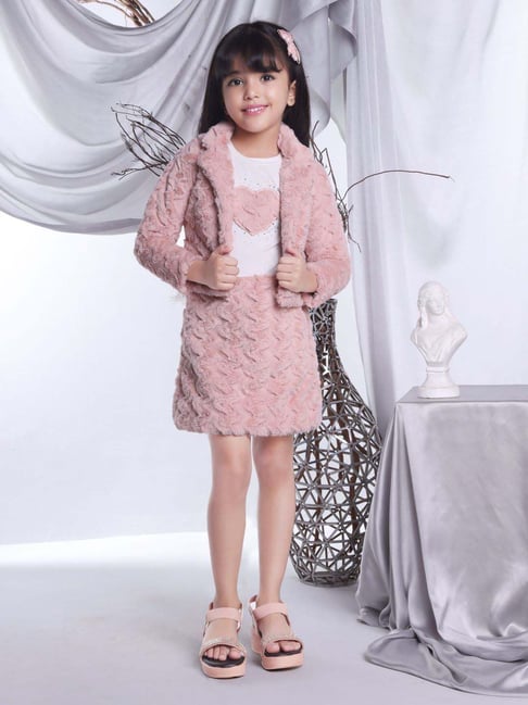 Peppermint Girls Pink & White Ripped Full Sleeves Dress Set
