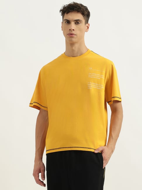 United Colors Of Benetton Yellow Pure Cotton Boxy Typography T-Shirt